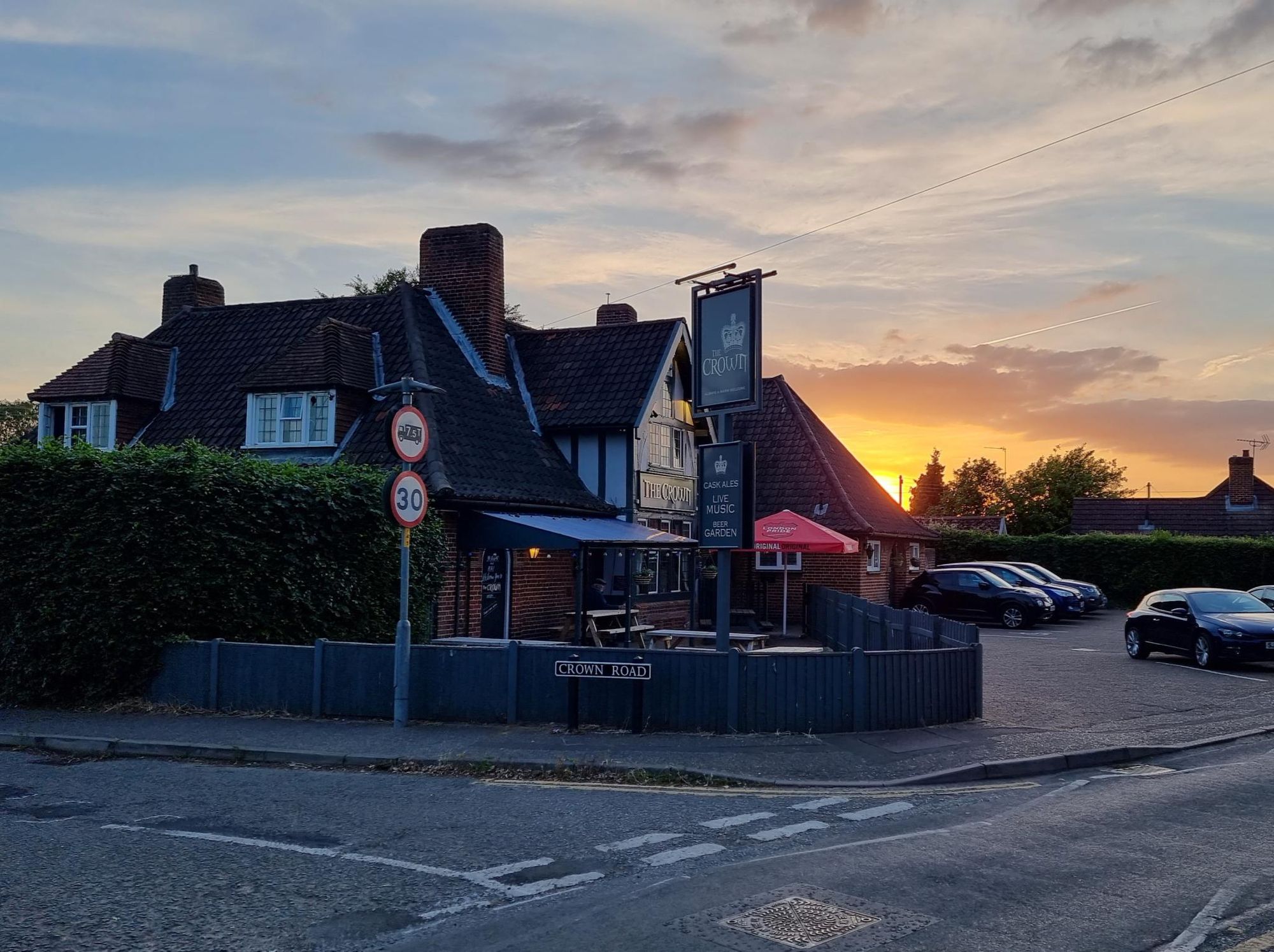 Crown at Costessey, at sunset. (Pub, External). Published on 01-07-2022