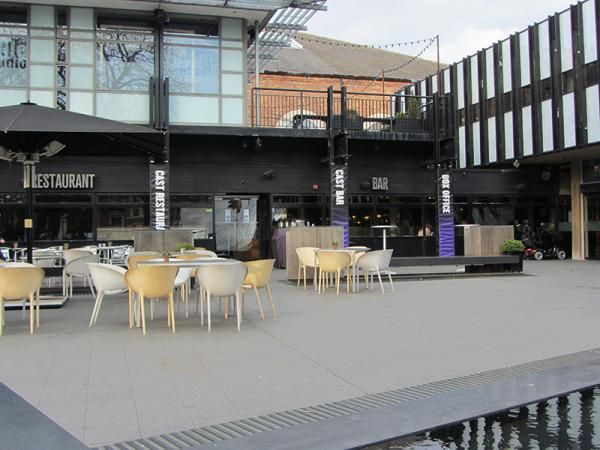 Outside seated area in front of Nottingham Playhouse. (Pub, External, Key). Published on 25-03-2014