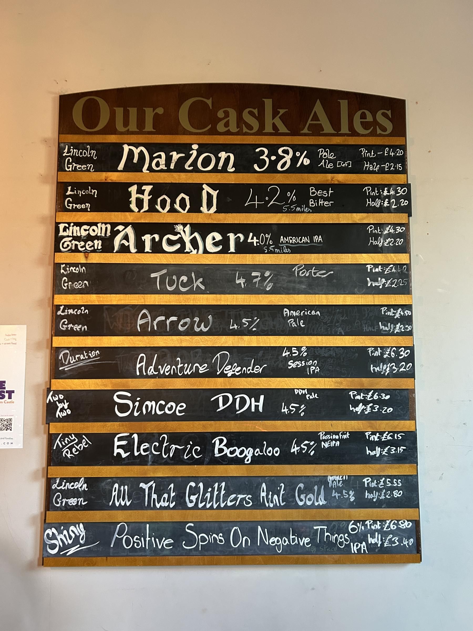 Beer list at The Brickyard. (Bar, Sign). Published on 22-02-2025
