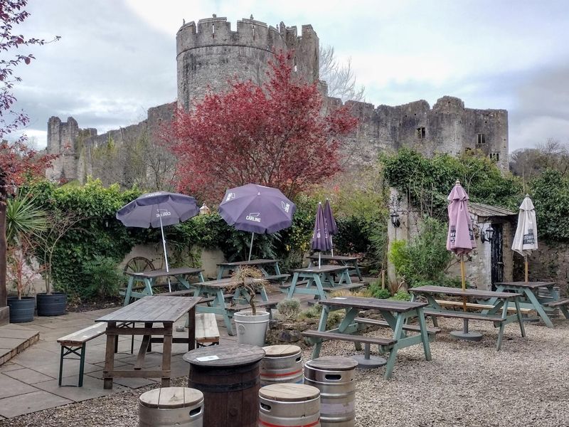 Chepstow Castle overlooks the beer garden. (Garden). Published on 06-04-2022