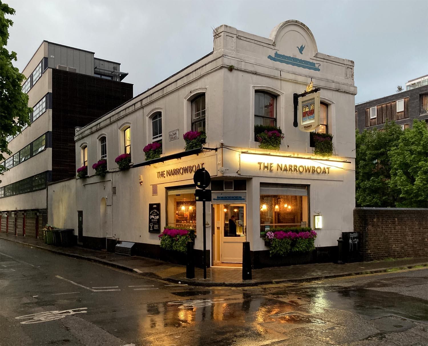 Pub at night after rainfall Aug 2025. (Pub, External, Key). Published on 01-09-2025
