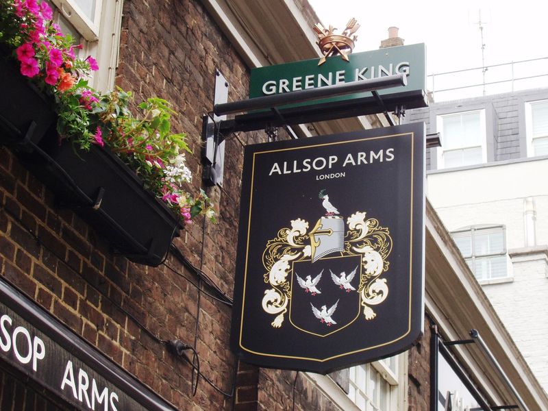 Allsop Arms NW1-sign June 2018. (Pub, External, Sign). Published on 10-06-2018 