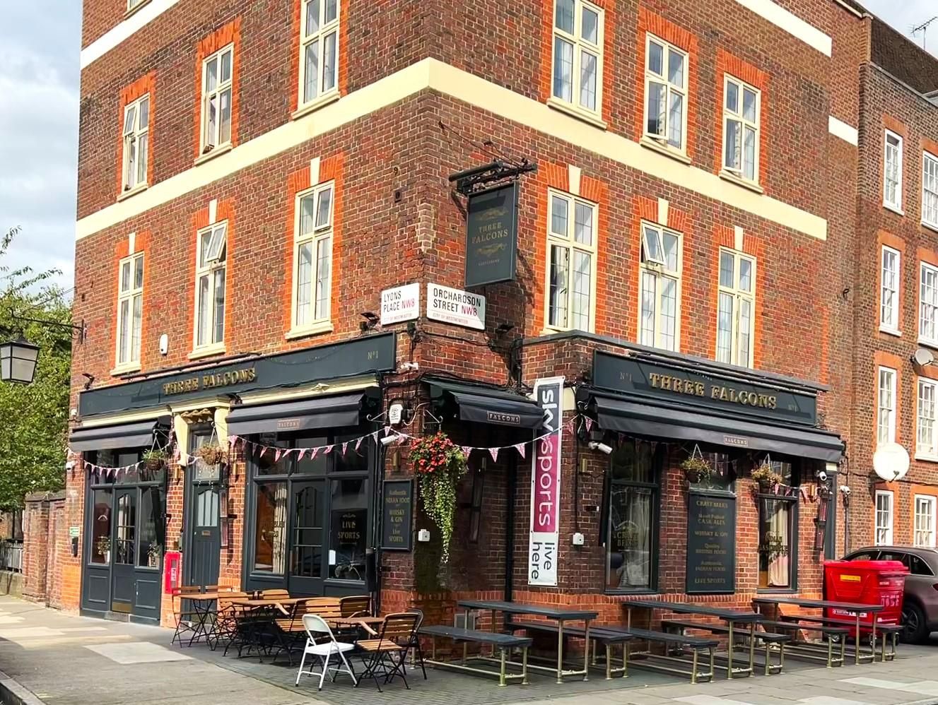 Three Falcons Sept 2023. (Pub, External, Key). Published on 27-09-2023