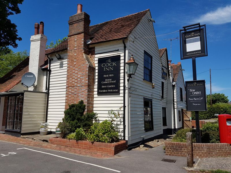 Cock Inn Souhthwater from the car park. (Pub, External, Sign). Published on 11-06-2017