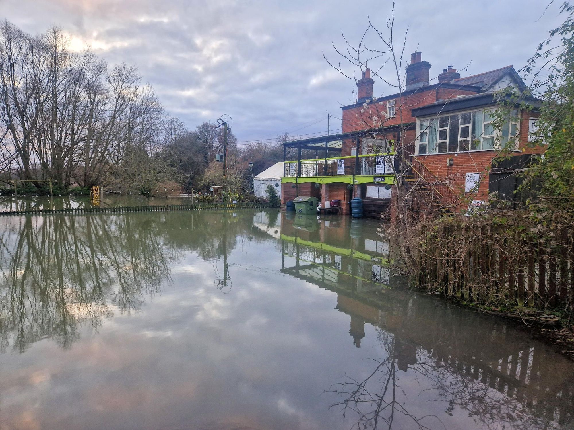Flowing Spring, Playhatch - flooded car-park Jan 2024. (Pub, External, Garden). Published on 27-09-2024
