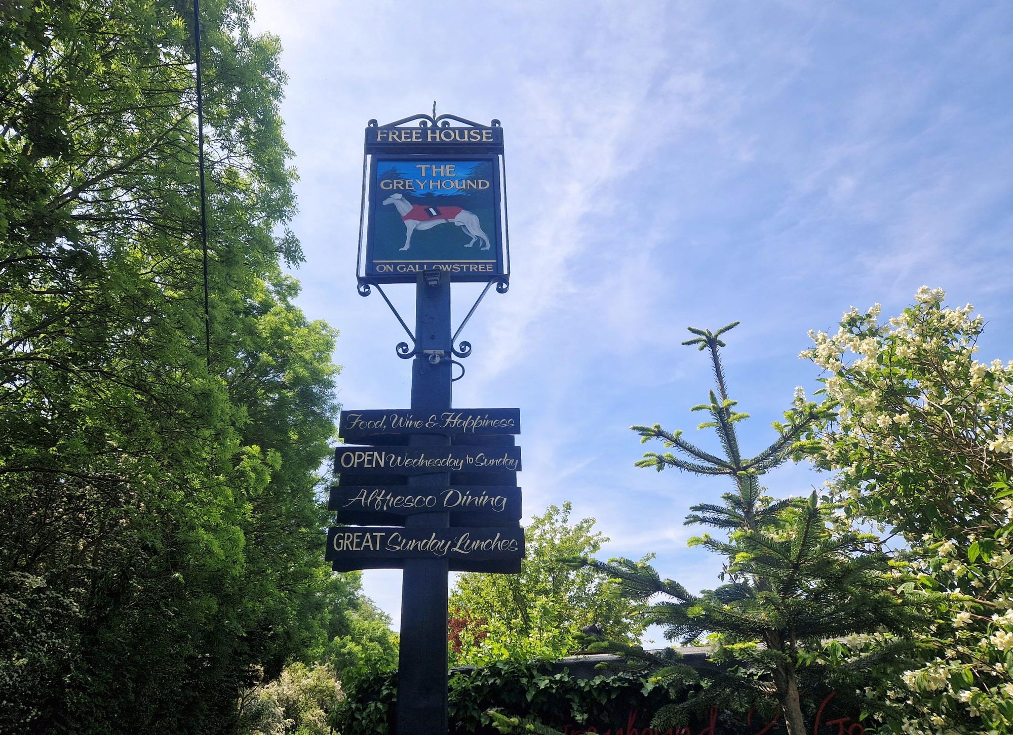 Greyhound, Peppard Common - sign from pub entrance - May 2023. (Pub, External, Sign). Published on 02-06-2023