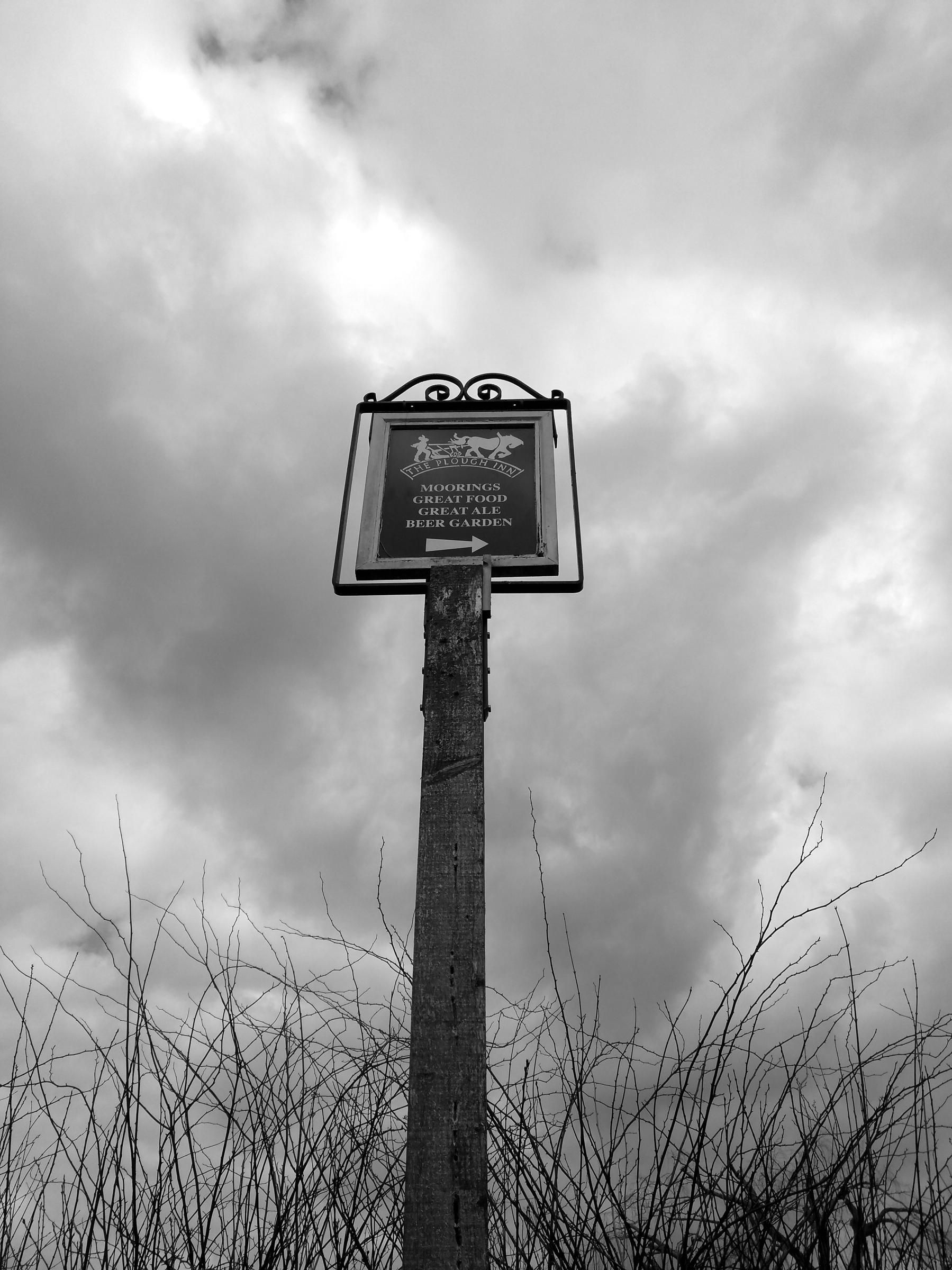 Plough, Long Wittenham - Pub sign by moorings - Mar 2022. (Sign). Published on 17-02-2026