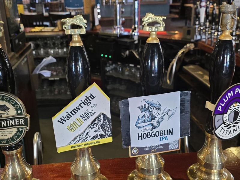 handpump, third from left, serving keg brewery conditioned beer . (Bar). Published on 04-07-2025 