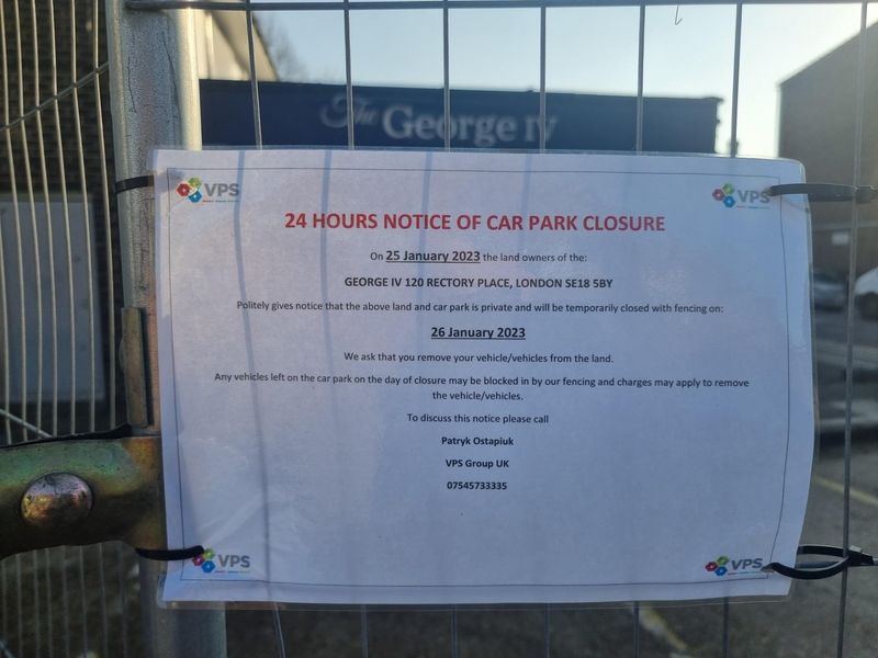 January 2023 temporary closure of car park. (Sign). Published on 14-02-2023