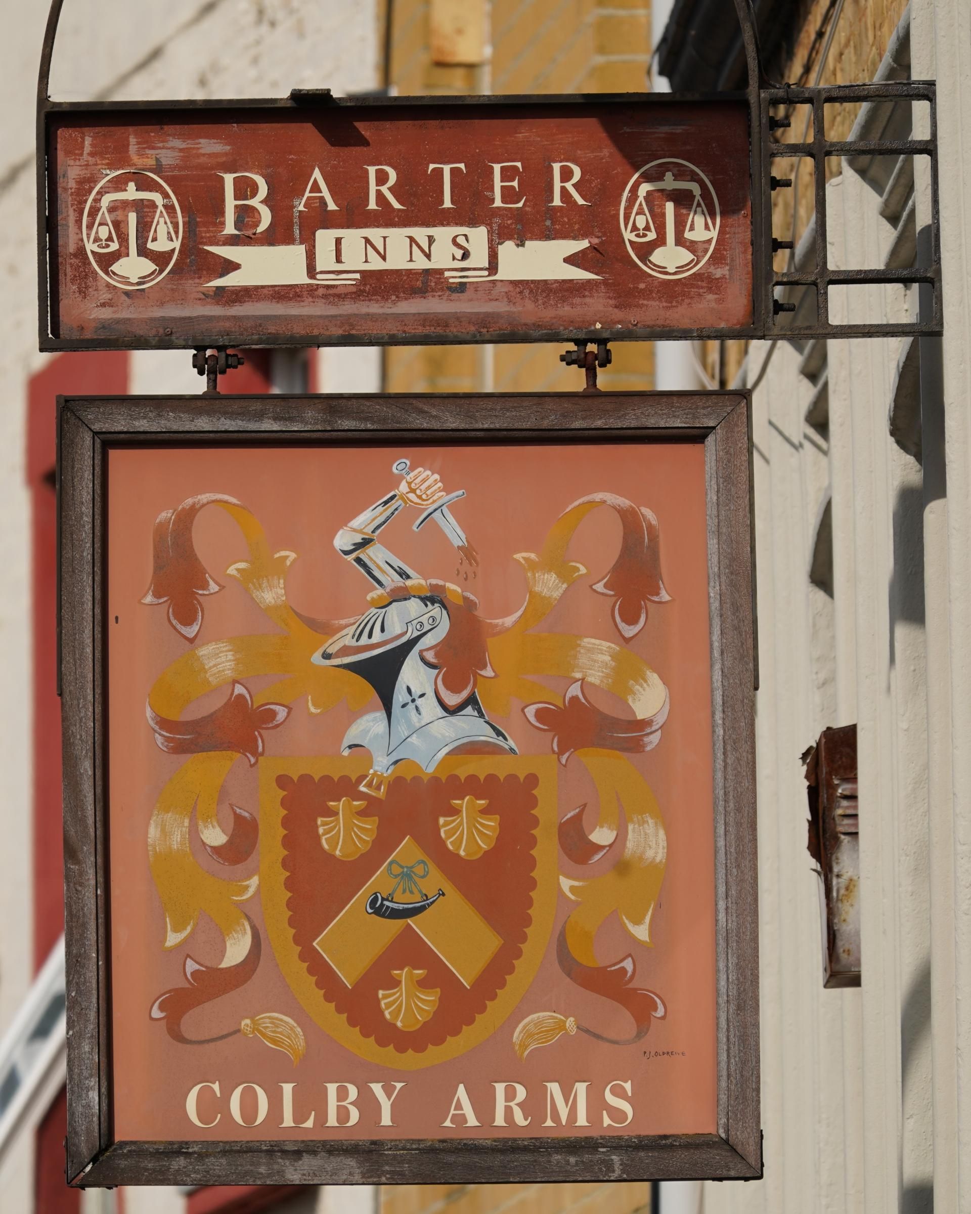 Photo taken 25 Sep 2026, pub sign by "P. J. OLDREIVE". (Pub, Sign). Published on 26-09-2026