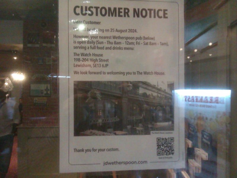 The fateful Wetherspoon's closure notice. (Bar). Published on 24-08-2024