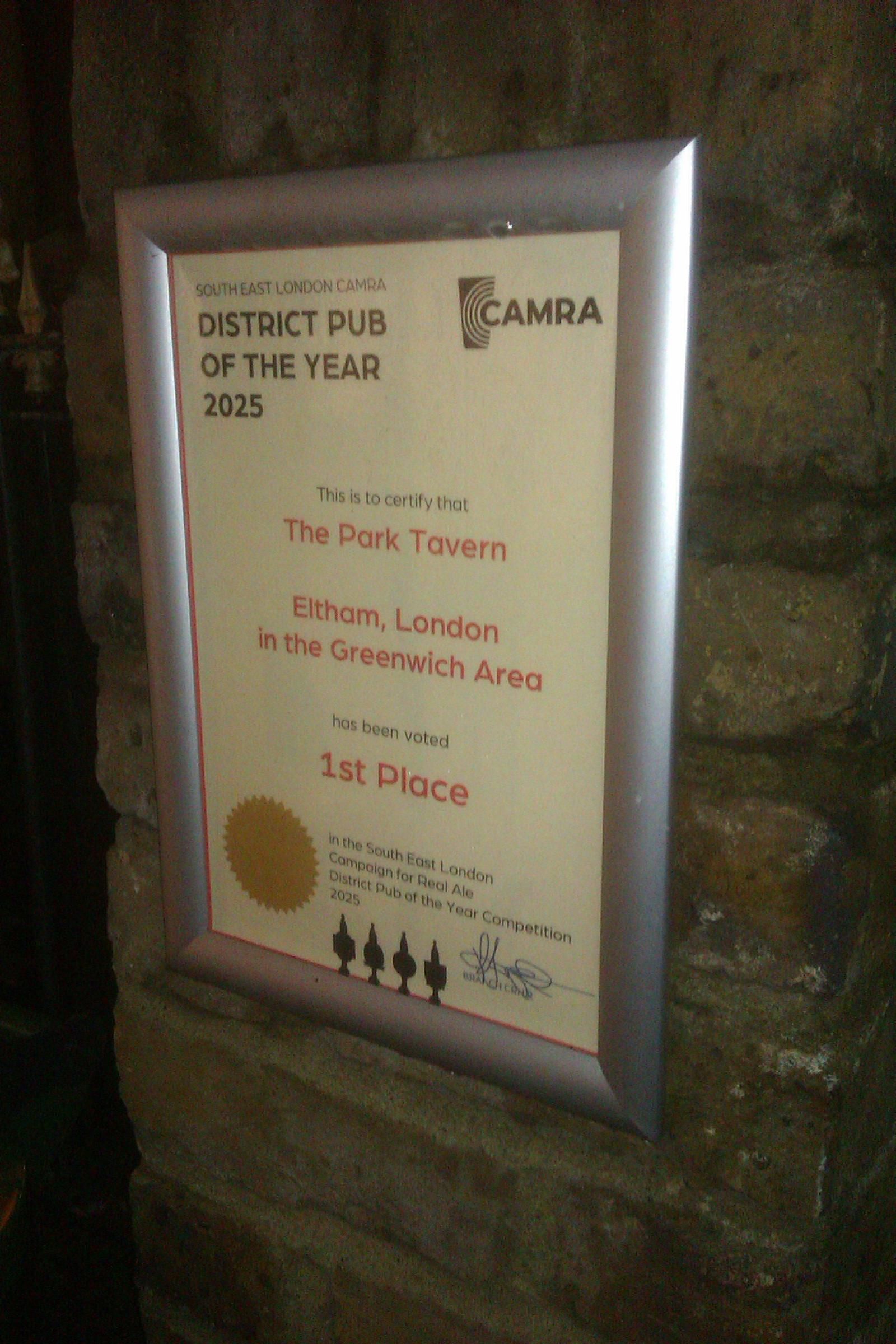2025 Greenwich District PoTY certicfiate proudly on outside wall. (Branch, Award). Published on 22-12-2025