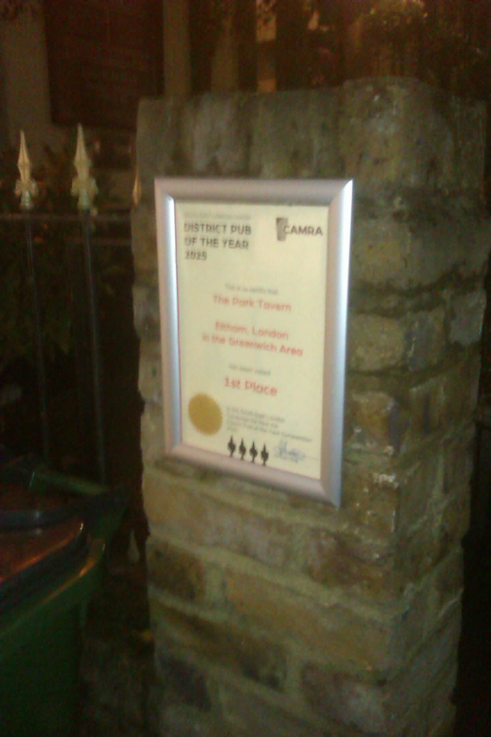 2025 Greenwich District PoTY certicfiate proudly on outside wall. (Branch, Award). Published on 22-12-2025