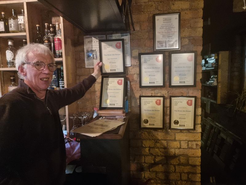 Guvnor Trevor with his awards wall on 8th June 2023. (Publican). Published on 10-06-2023