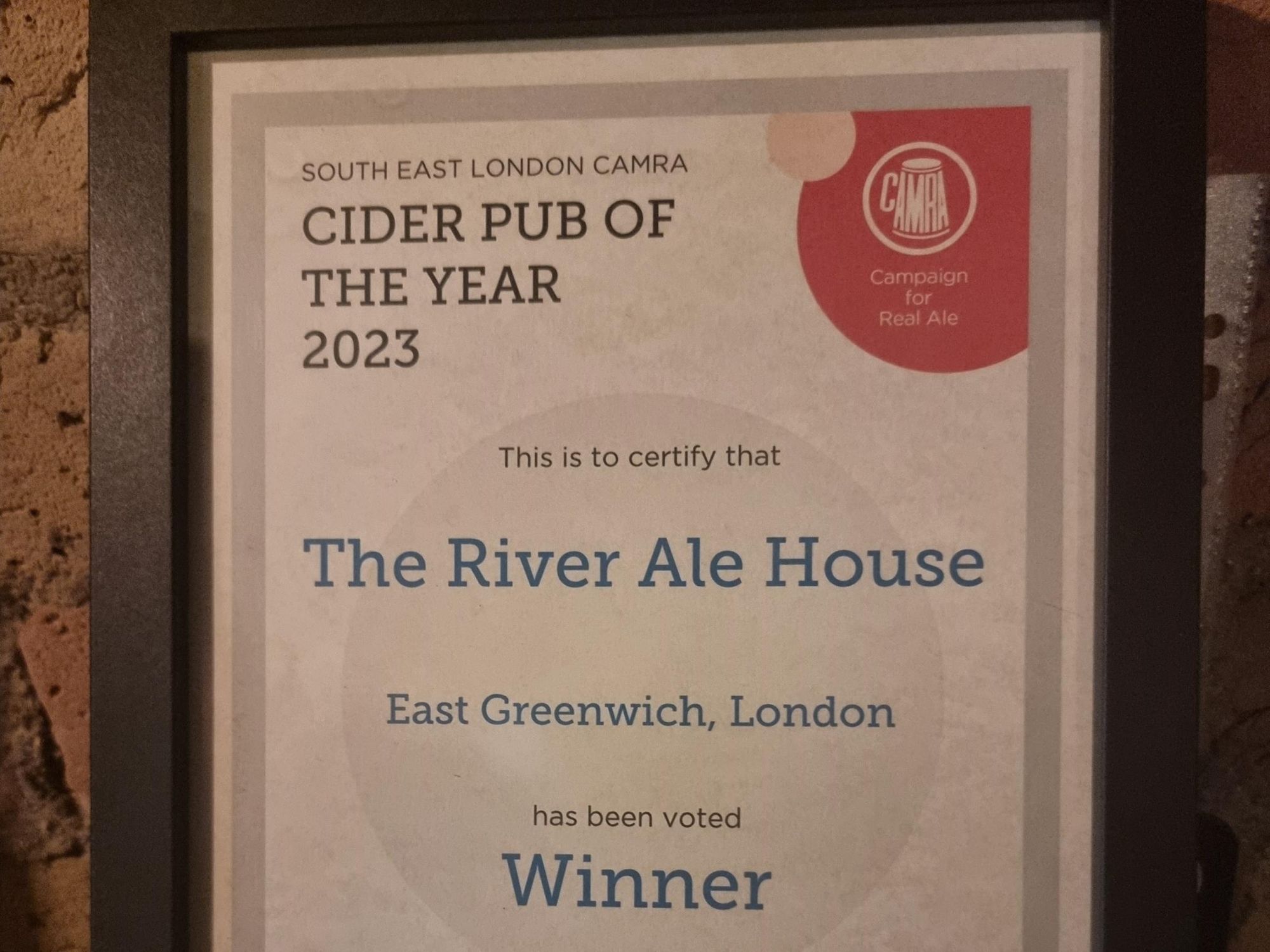 2023 local branch's Cider Pub of the Year awarded 8th June 2023. (Award). Published on 10-06-2023
