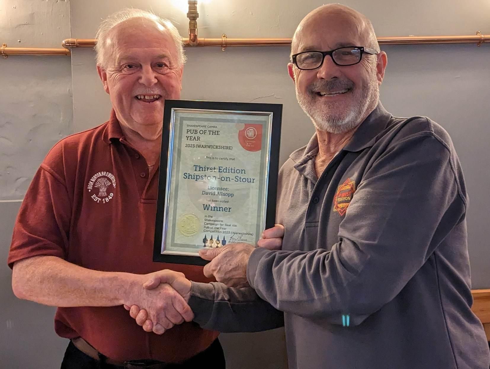 Warwickshire Area Pub of the Year 25th April 2023. (Award). Published on 05-06-2023