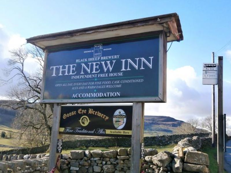 New Inn, Appletreewick - pub signage at the bus stop. (Pub, External, Sign). Published on 24-02-2015 