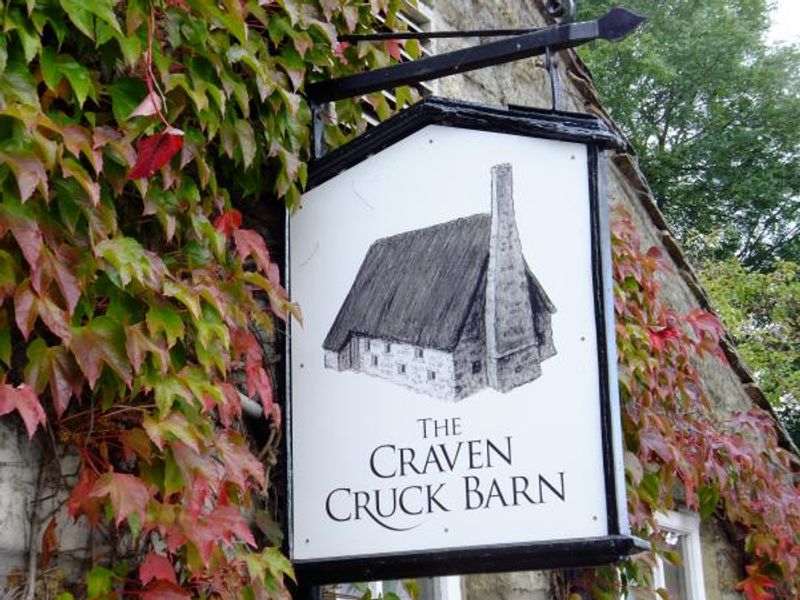 The Cruck Barn sign, the Craven Arms, Appletreewick. (Pub, External, Sign). Published on 17-10-2014