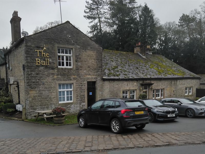Bull, Broughton, view from A59, February 2026. (Pub, External, Key). Published on 07-02-2026