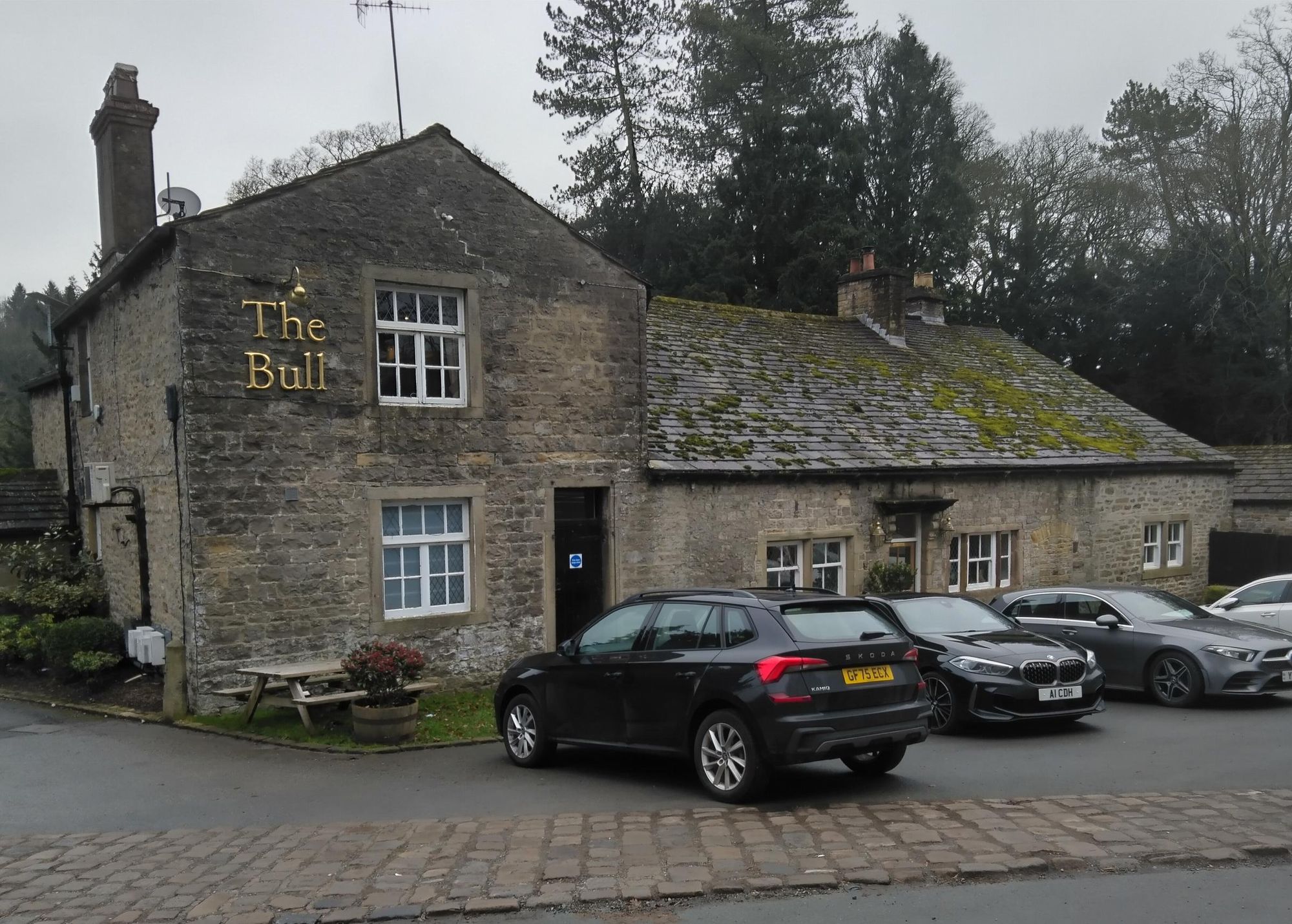 Bull, Broughton, view from A59, February 2026. (Pub, External, Key). Published on 07-02-2026