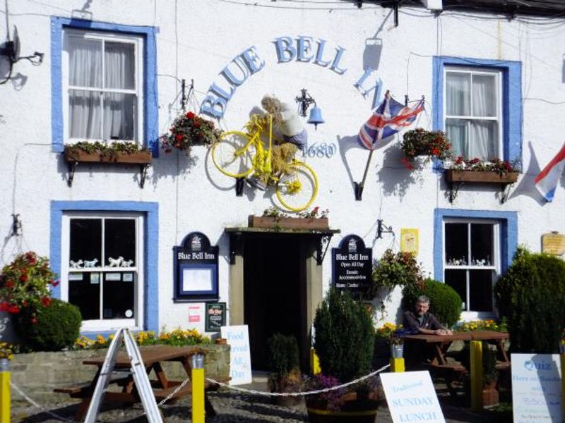 the Blue Bell, Kettlewell, decorated for the Tour de France. (Pub, External). Published on 17-10-2014