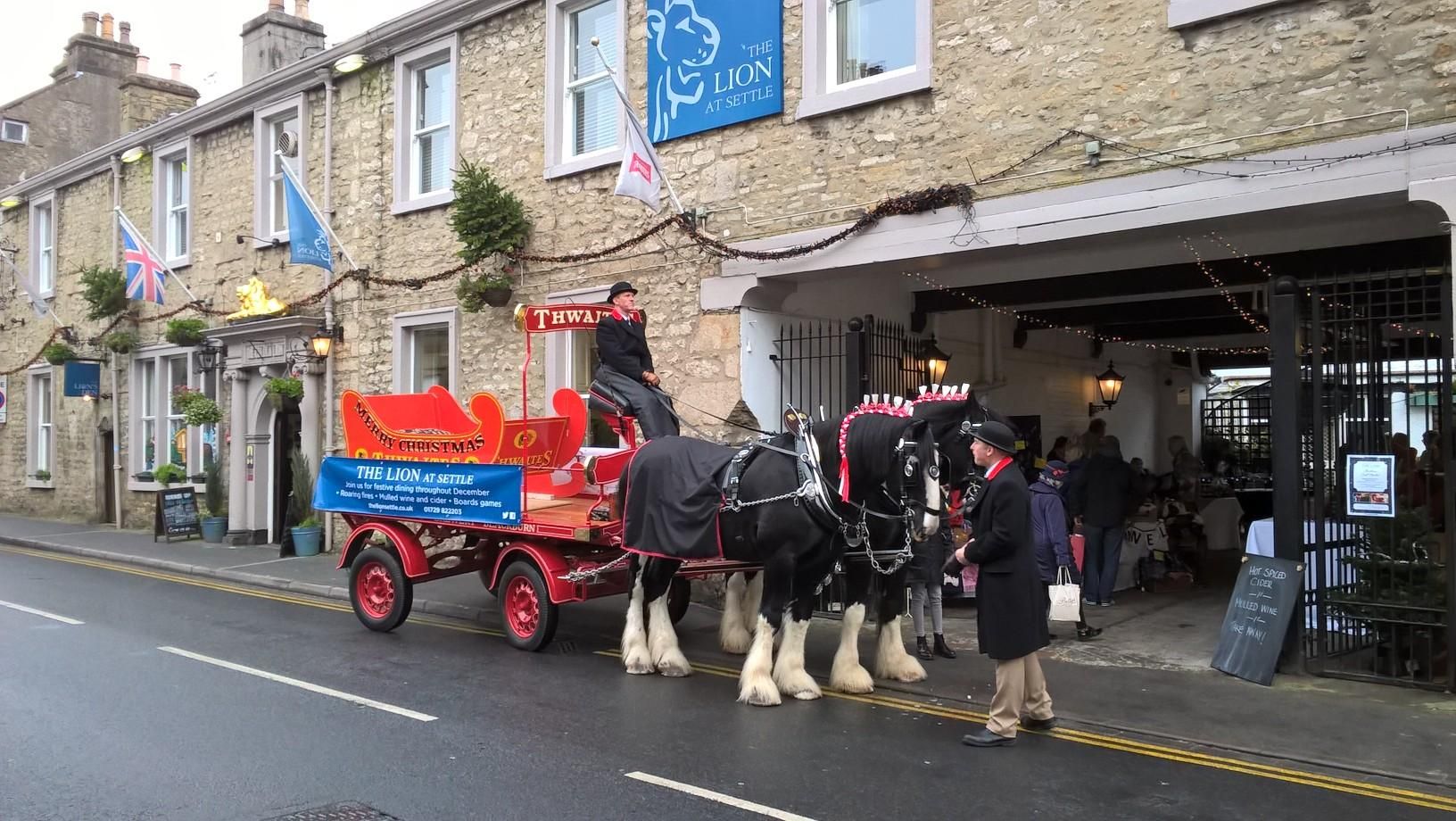 Thwaites Shire horse, the Lion, Settle, Christmas 2017. (Pub, External). Published on 14-02-2018