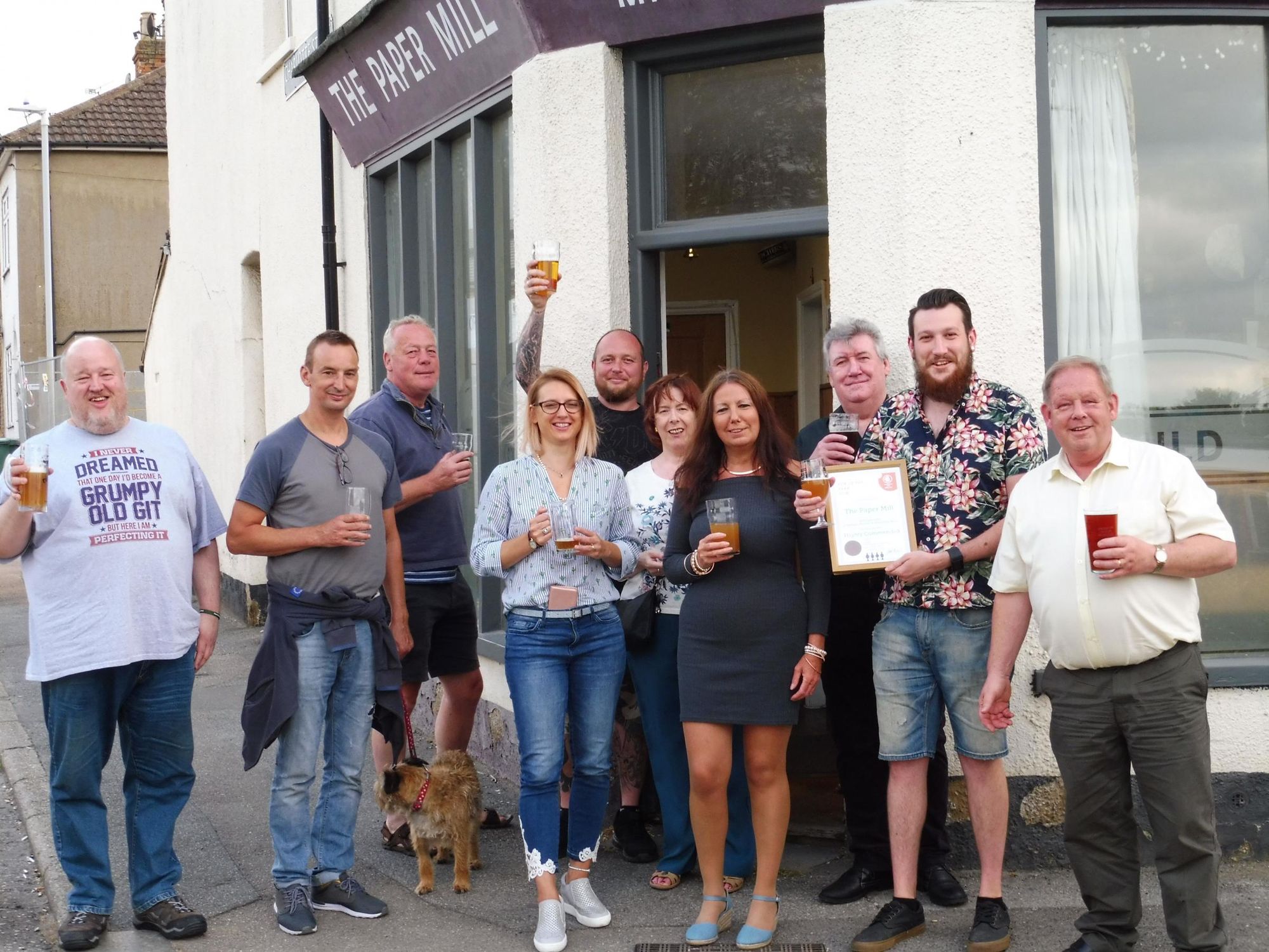 Presentation time with some customers outside. (Pub, Publican, Customers). Published on 21-06-2018