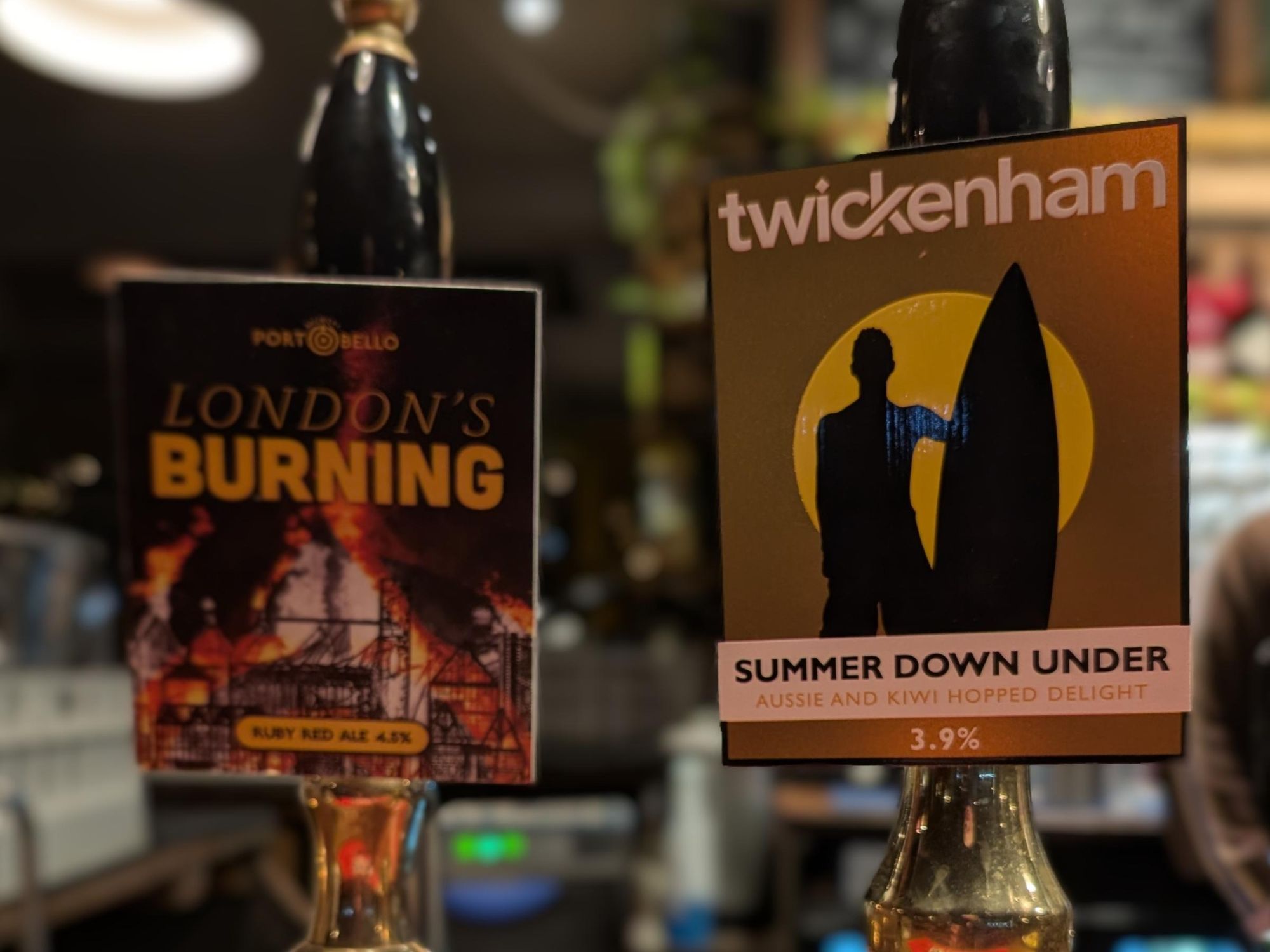Cask ales on the bar. (Pub, Bar). Published on 07-01-2025