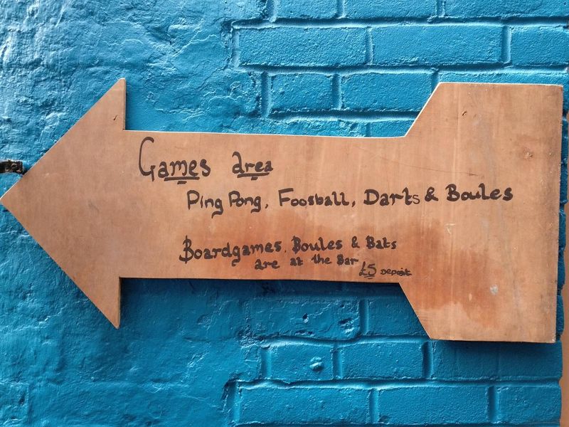 Clapham Tap, 128 Clapham Manor Street SW4 6ED - sign to games ar. (Garden). Published on 05-08-2017
