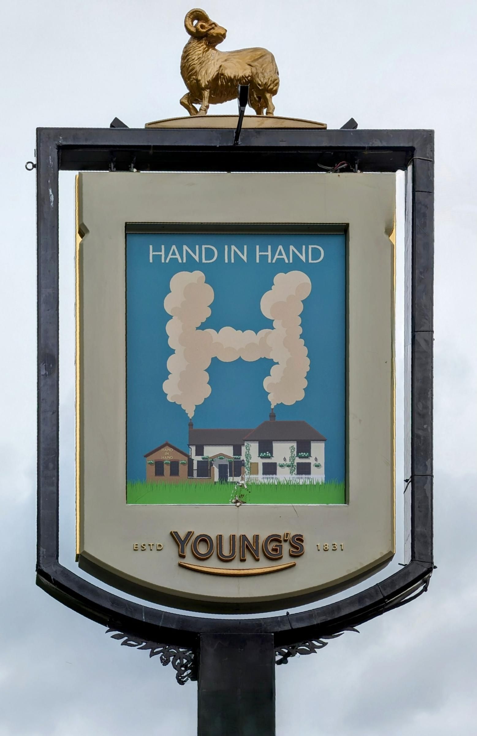 Hand in Hand Wimbledon pub sign 2024-05-14. (External, Sign). Published on 01-06-2024