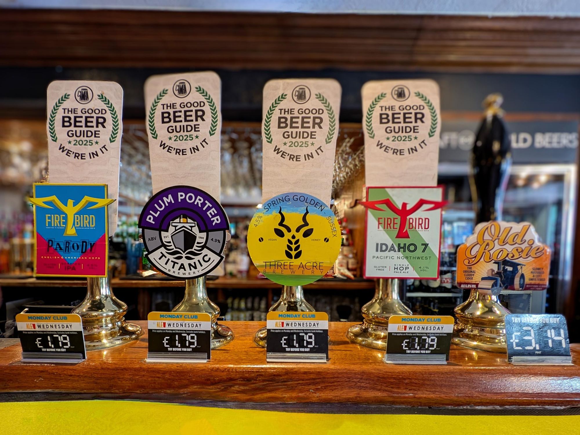 J.J. Moon's Tooting - handpumps on the bar - 14 May 2025. (Pub, Bar). Published on 14-05-2025