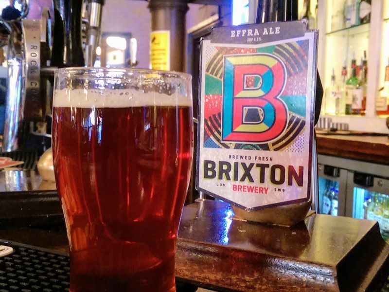 Prince of Wales SW9 - pint of Brixton beer on the bar. (Pub, Bar). Published on 08-01-2017