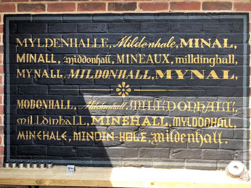 Horseshoe sign explaining how Mildenhall was named. (External, Sign). Published on 11-06-2023 