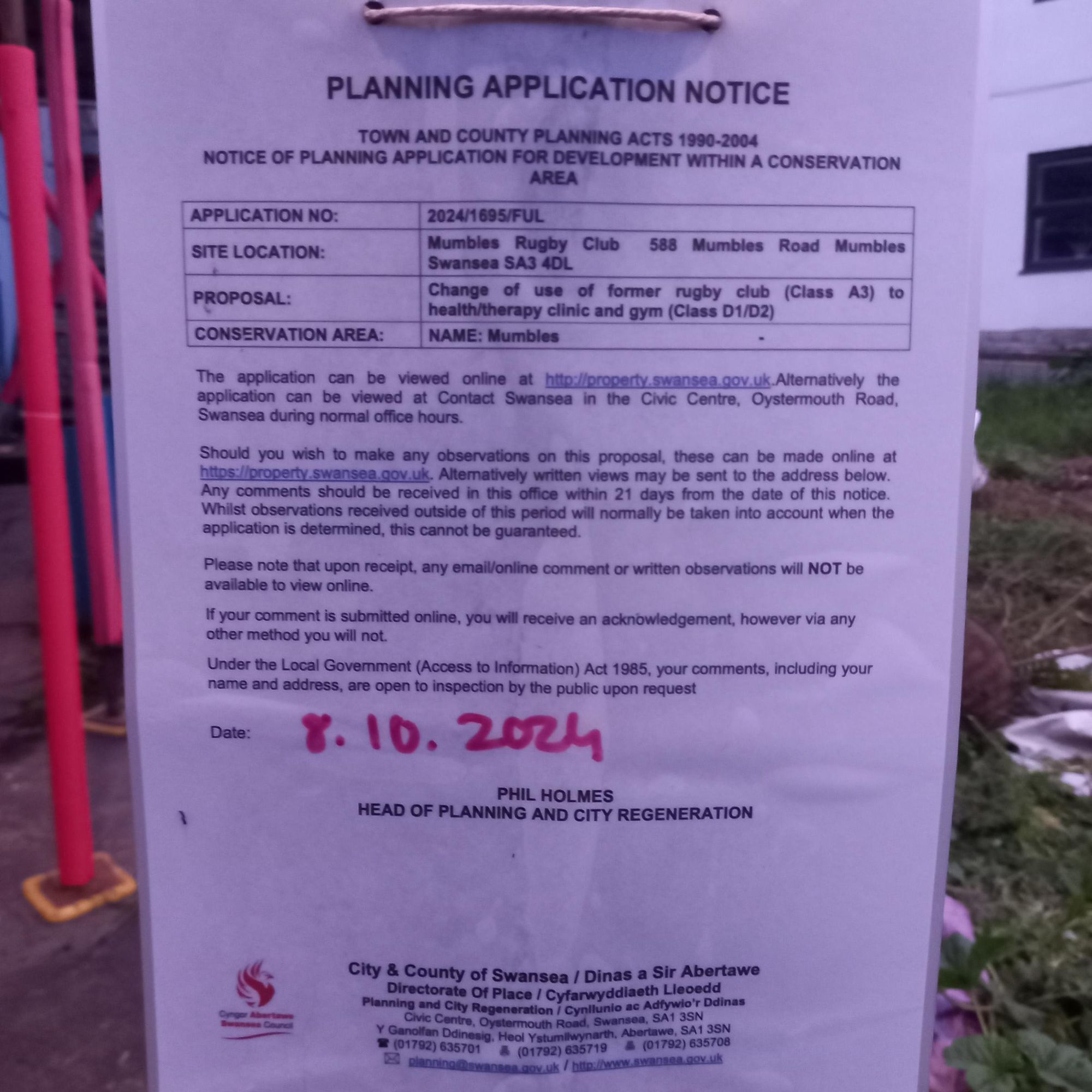 Mumbles Rugby Club change of use application. (External, Key). Published on 02-11-2024
