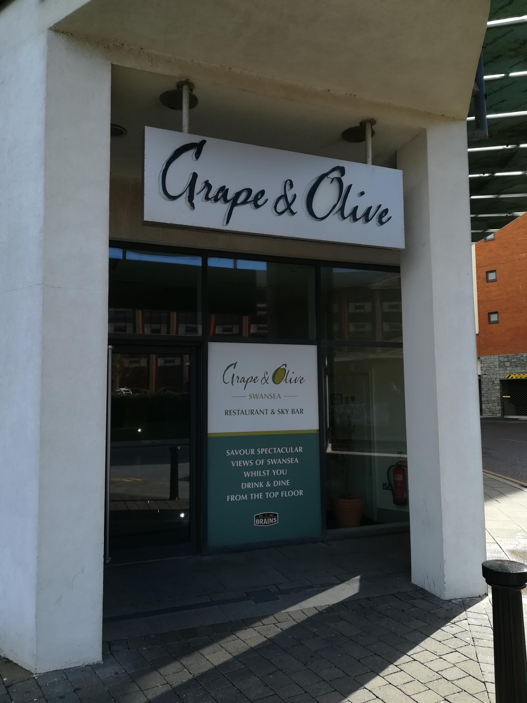 Grape & Olive, Maritime Quarter, Swansea. (External, Bar, Restaurant, Sign). Published on 09-10-2019