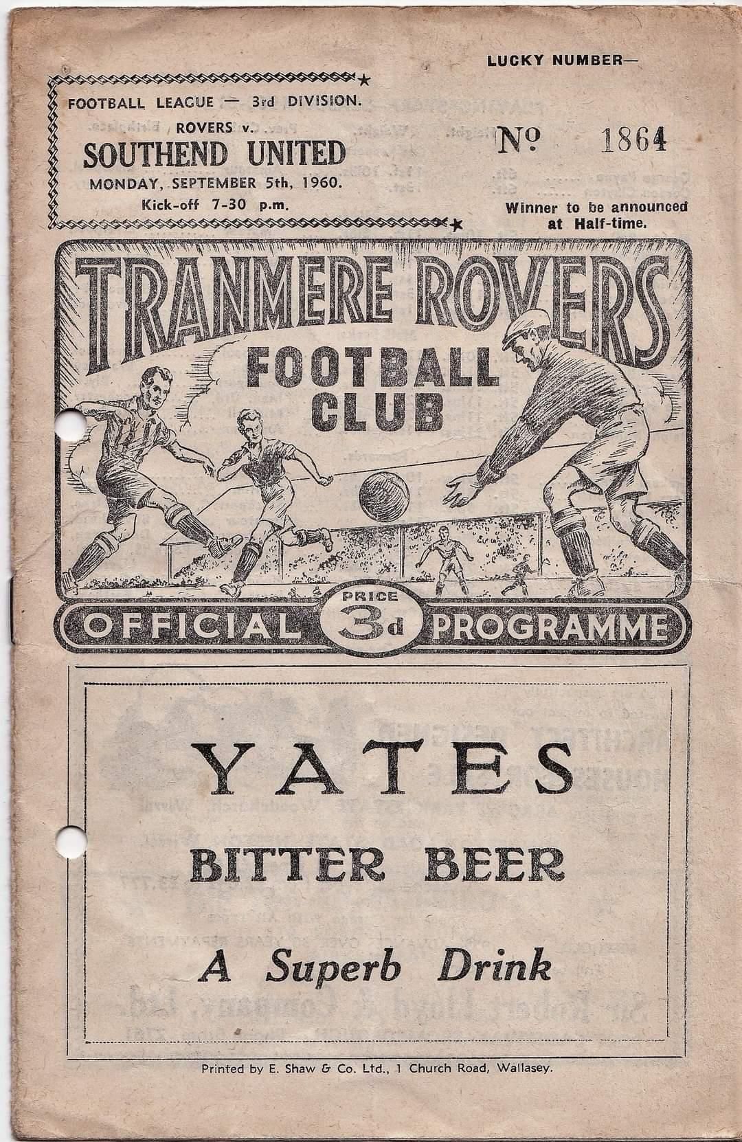1960 Advert on Tranmere Rovers programm. Published on 15-11-2020