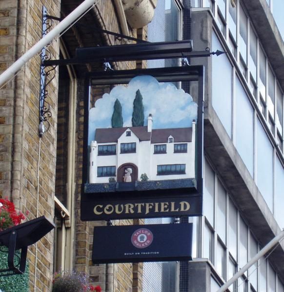 Earls Court, Courtfield sign. (External, Sign). Published on 09-08-2013