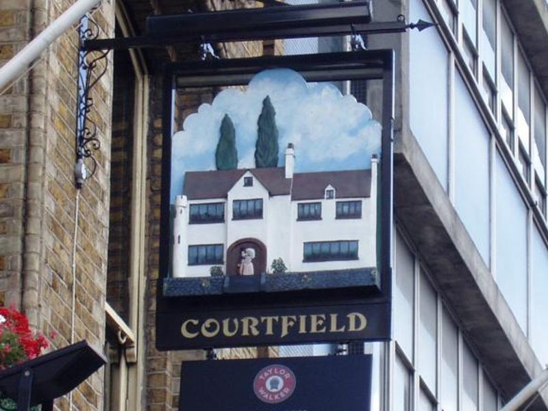 Earls Court, Courtfield sign. (External, Sign). Published on 09-08-2013 