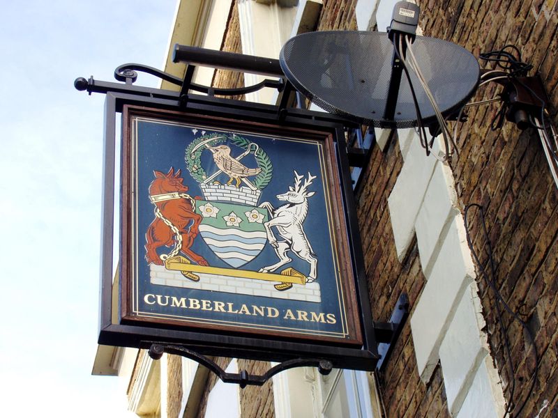 Cumberland Arms W14-sign Jan 2019. (Pub, External, Sign). Published on 06-01-2019