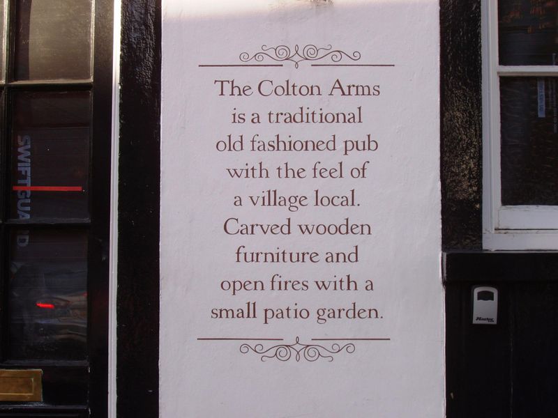 Colton Arms W14 wallsign Oct 2014. (Pub, External, Sign). Published on 16-10-2016
