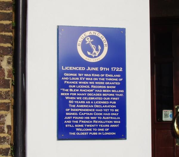 Blue Anchor W6 plaque. (Pub, External). Published on 03-02-2015