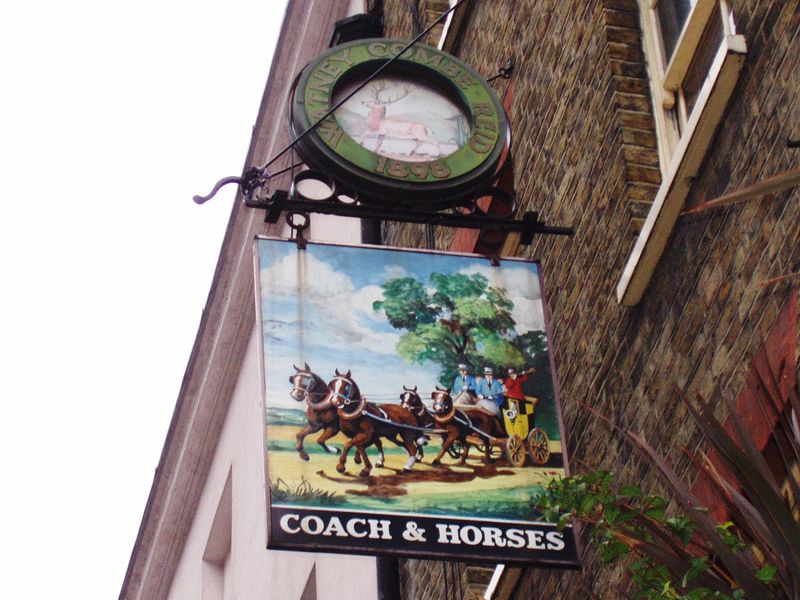 Coach & Horses sign WC2 Jan 2017. (Pub, External, Sign). Published on 08-01-2017