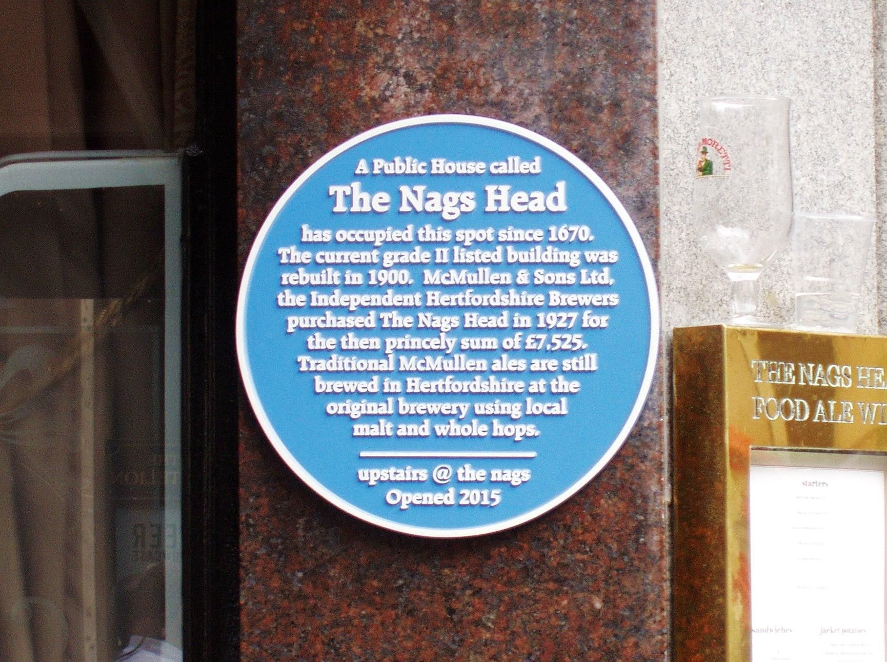 Nags Head WC2 plaque Sep 2017. (Pub). Published on 17-09-2017