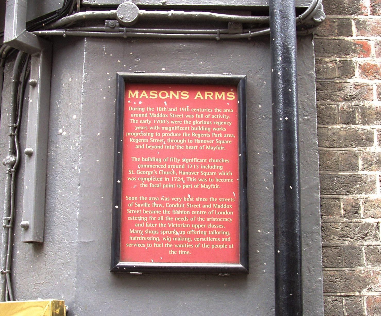Masons Arms W1-plaque Aug 2017. (Pub, External). Published on 27-08-2017