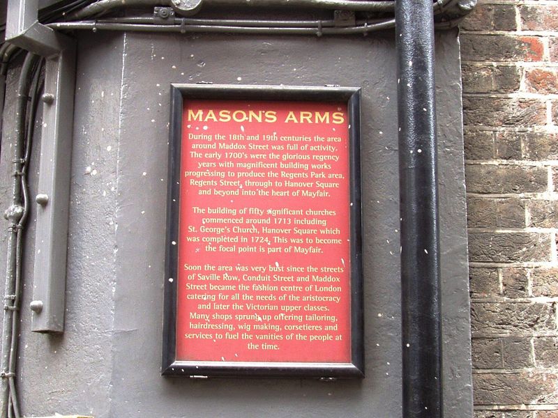 Masons Arms W1-plaque Aug 2017. (Pub, External). Published on 27-08-2017