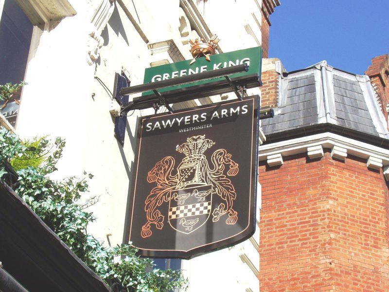 Sawyers Arms sign W2 Aug 2017. (Pub, External, Sign). Published on 06-08-2017 