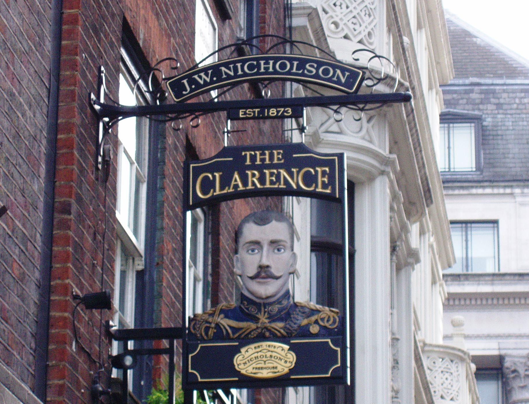Clarence W1 sign Feb 2017. (Pub, External, Sign). Published on 05-02-2017