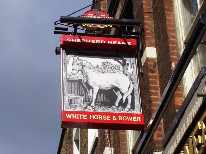 White Horse & Bower sign SW1 May 2017. (Pub, External, Sign). Published on 14-05-2017