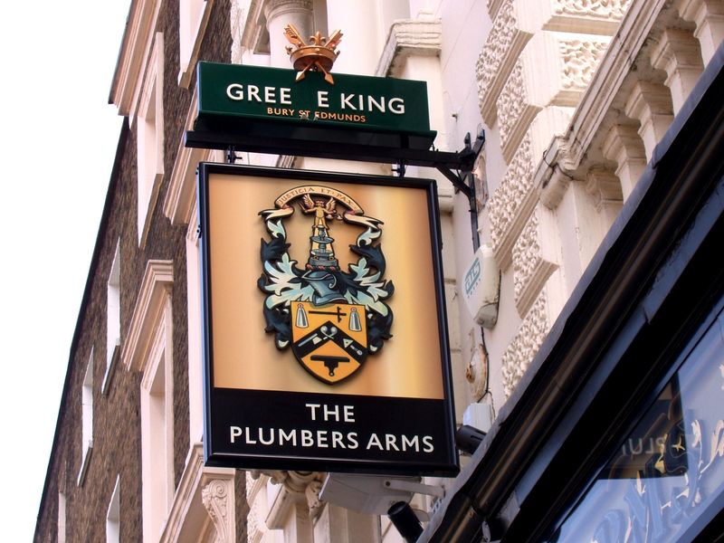 Plumbers Arms sign SW1. (Pub, External, Sign). Published on 18-06-2017