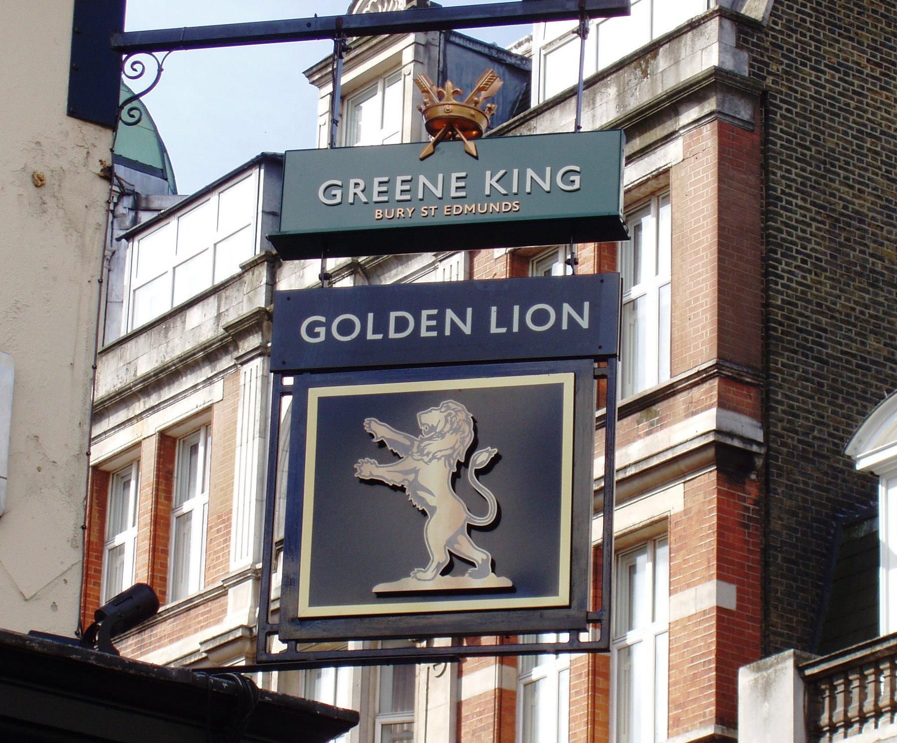 Golden Lion W1 sign at May 2017. (Pub, External, Sign). Published on 22-05-2017